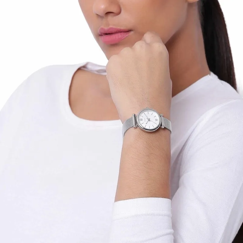 Ảnh Đồng hồ nữ Fossil Carlie dây kim loại, mặt xà cừ 29 MM, màu bạc, ES4432 1