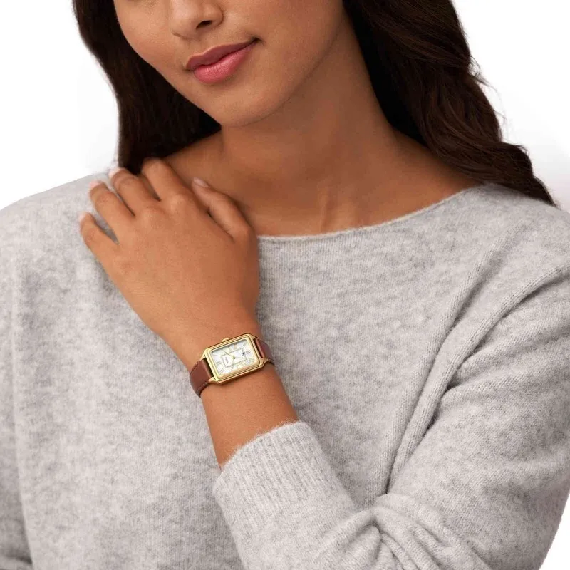 Ảnh Đồng hồ nữ Fossil Raquel dây da thật màu nâu, mặt chữ nhật khảm xà cừ 26 MM, ES5307 2