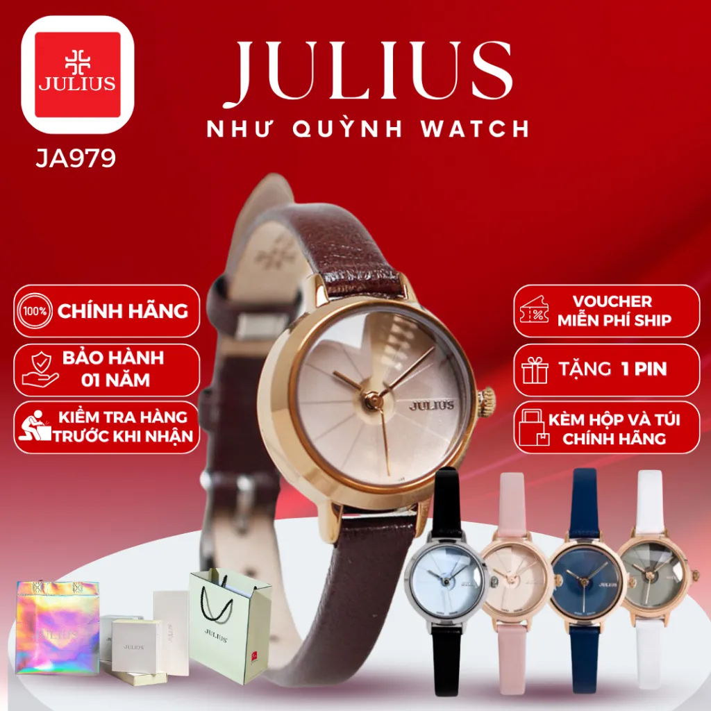 Ảnh Đồng Hồ Nữ JA-979 Julius Hàn Quốc Mặt size 2,3cm Dây Da 5 màu (Hồng, Nâu, Xanh, Đen, Trắng) 1