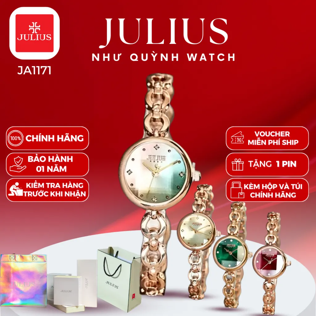 Ảnh Đồng hồ nữ Julius Chính hãng Hàn Quốc Ja-1171 Mặt size 2,3cm dây thép (4 màu) 1