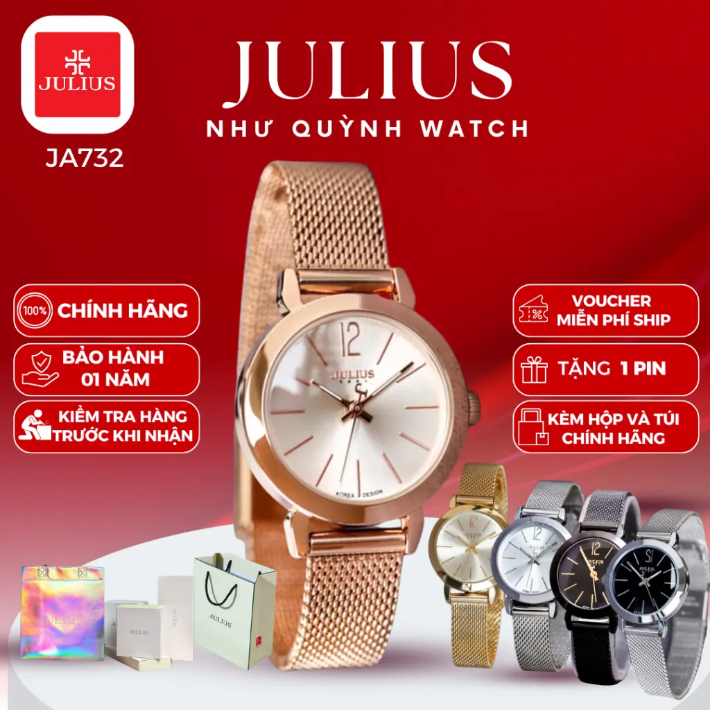 Ảnh Đồng Hồ Nữ JULIUS Hàn Quốc chính hãng JA-732 size mặt 2,8cm (5 màu) 1