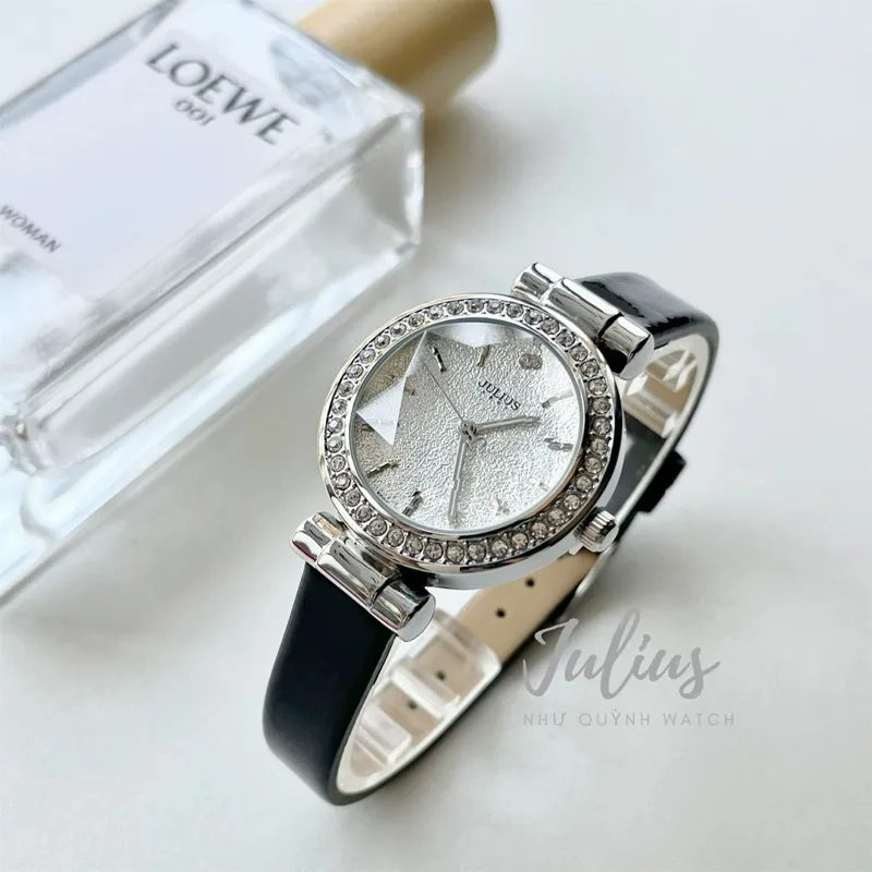 Ảnh Đồng hổ nữ Julius Hàn Quốc JA-778 size mặt 3cm dây da (Kem , Đen) 3