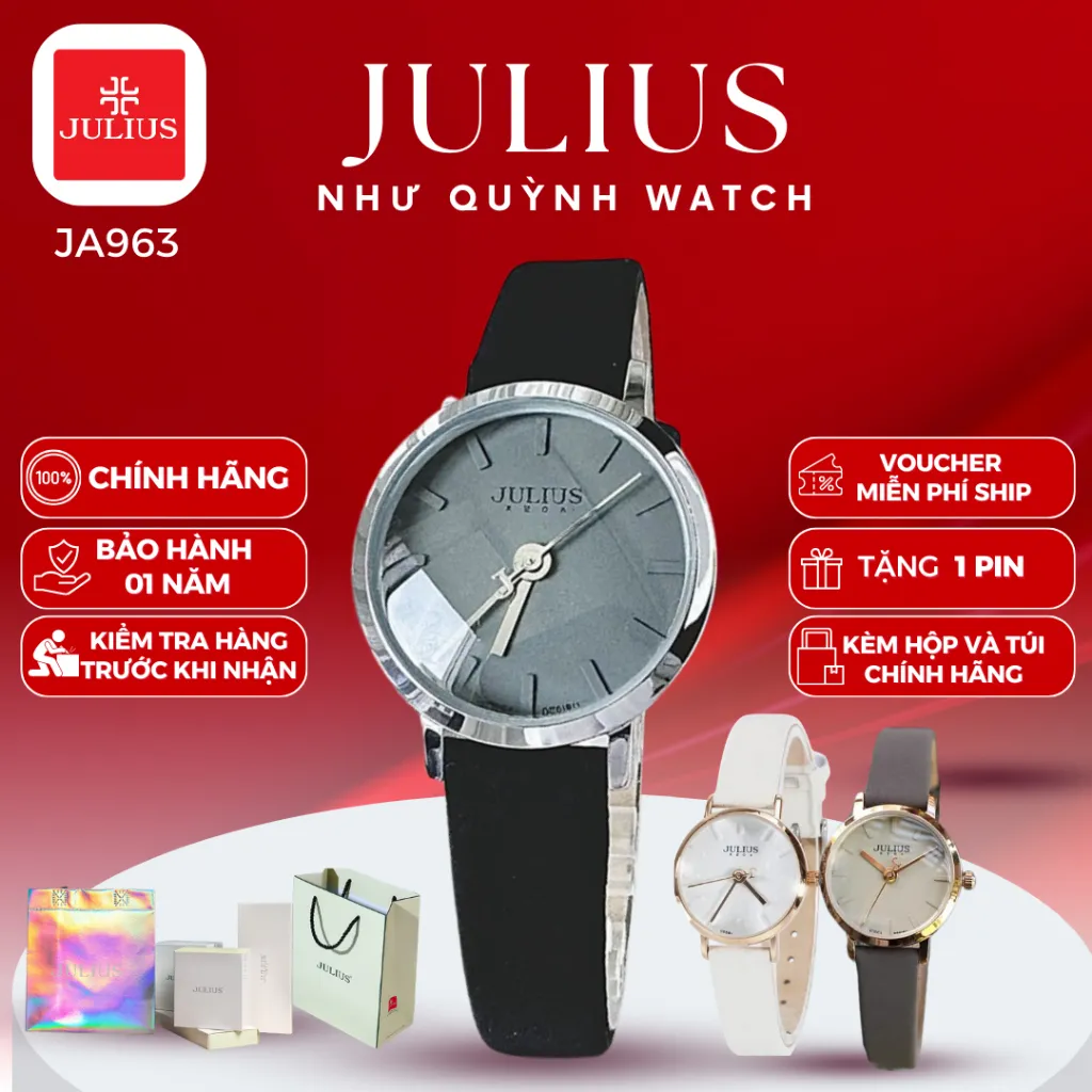 Ảnh Đồng hồ nữ Julius Hàn Quốc Ja-963 size mặt 2,6cm dây da ( Trắng, Xám, Đen) 1