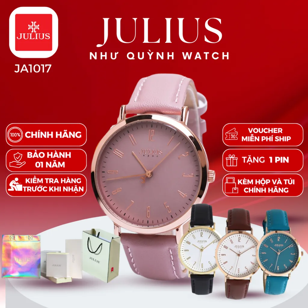 Ảnh Đồng hồ nữ Julius Hàn Quốc Ja-1017 size mặt 3,8cm size to dây da (5 màu) 1