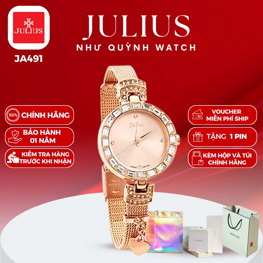 Ảnh Đồng hồ nữ Julius Hàn Quốc Ja-491 size mặt 2,8cm dây thép (Đồng hồng) 1