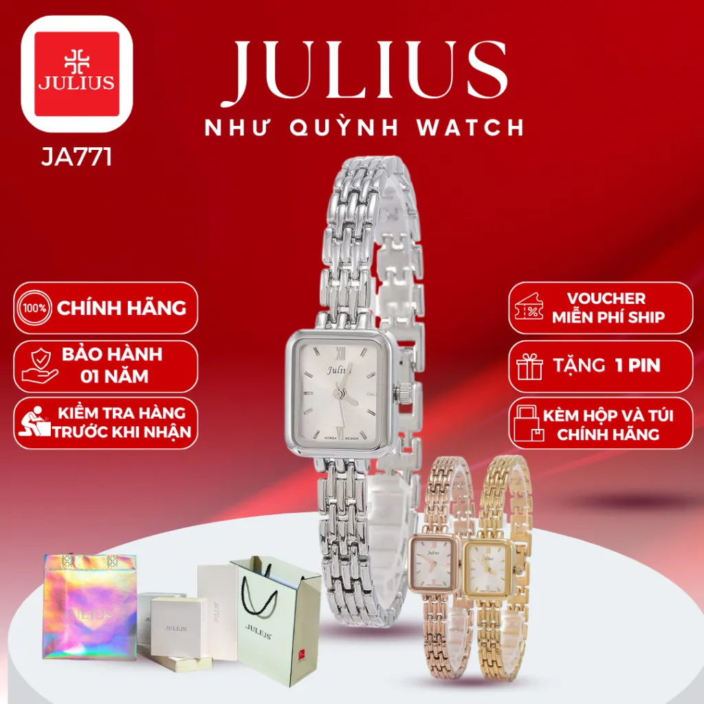 Ảnh Đồng hồ nữ Julius Hàn Quốc Ja-771 mặt size 1,8cm x 2,1cm dây thép ( 3 màu) 1