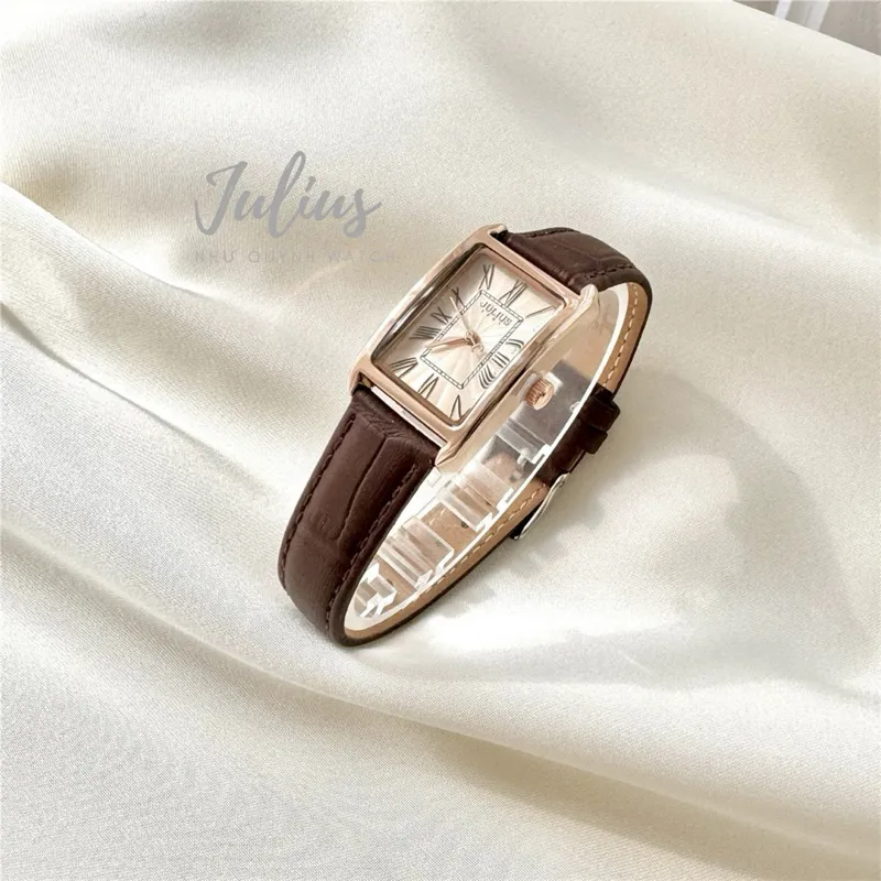 Ảnh Đồng Hồ Nữ Julius Hàn Quốc JA-1338 size mặt 19,5x31mm Dây Da (Nâu) 2