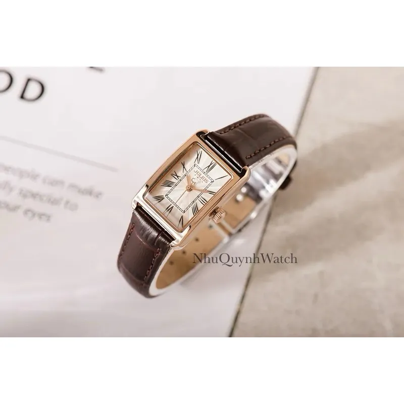 Ảnh Đồng Hồ Nữ Julius Hàn Quốc JA-1338 size mặt 19,5x31mm Dây Da (Nâu) 4