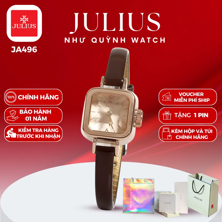 Ảnh Đồng hồ nữ Julius Hàn Quốc JA-496 dây da size mặt 2cm (Nâu) 1