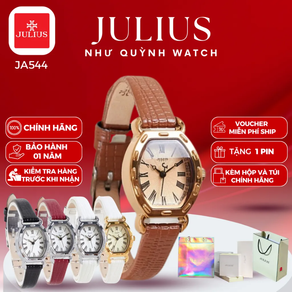 Ảnh Đồng hồ nữ Julius Hàn Quốc JA-544 Mặt size 2,5 x 2,1cm dây da 5 màu (nâu, đỏ, trắng, trắng mặt vàng, đen) 1
