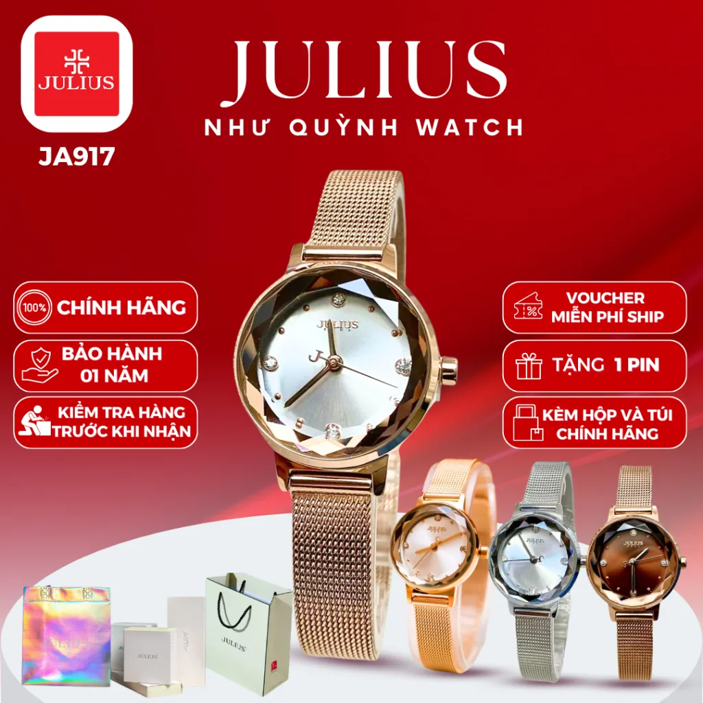 Ảnh Đồng Hồ Nữ Julius Hàn Quốc Dây Thép JA-917 size mặt 2,5cm (4 màu) 1