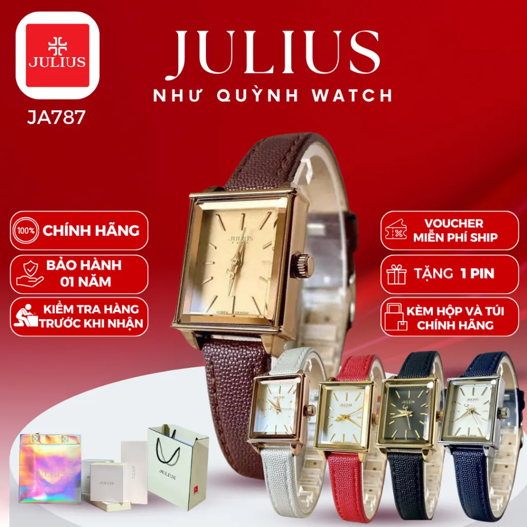 Ảnh Đồng Hồ Nữ Julius Hàn Quốc Dây Da JA-787 size mặt 2,4 x 1,9cm (5 màu). 1