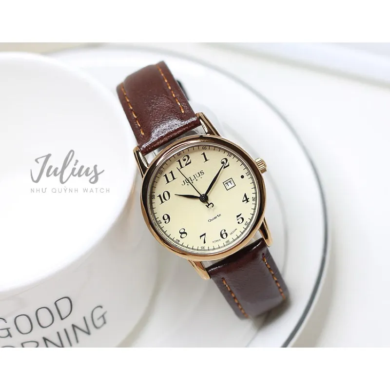 Ảnh Đồng Hồ Nữ Julius JA-508 Hàn Quốc size mặt 3,2cm Dây Da (Nâu Vàng) 3