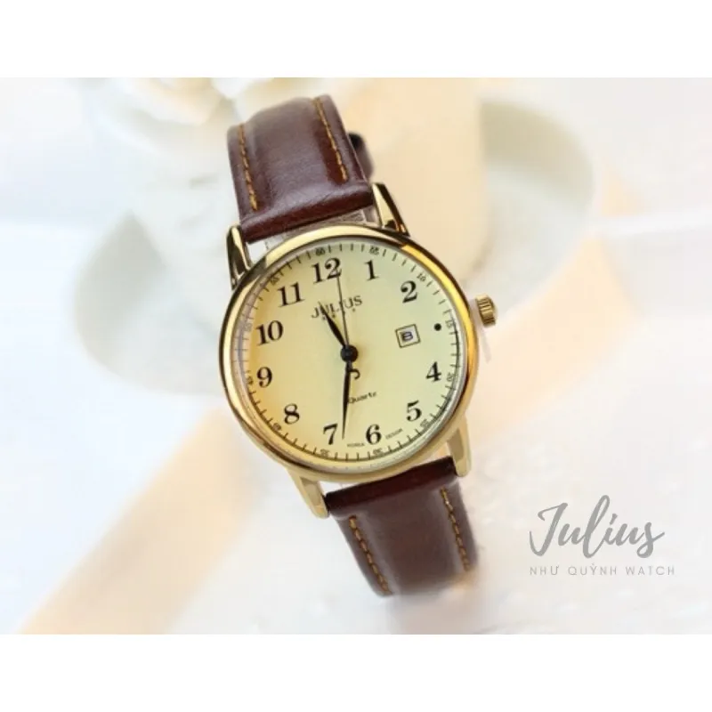 Ảnh Đồng Hồ Nữ Julius JA-508 Hàn Quốc size mặt 3,2cm Dây Da (Nâu Vàng) 4