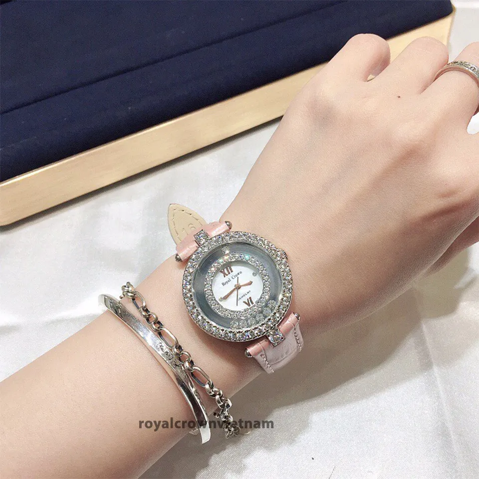 Ảnh Đồng Hồ Nữ Royal Crown 3628 Dây Da Hồng Chính Hãng Đẹp Dịu Dàng Nữ Tính 3