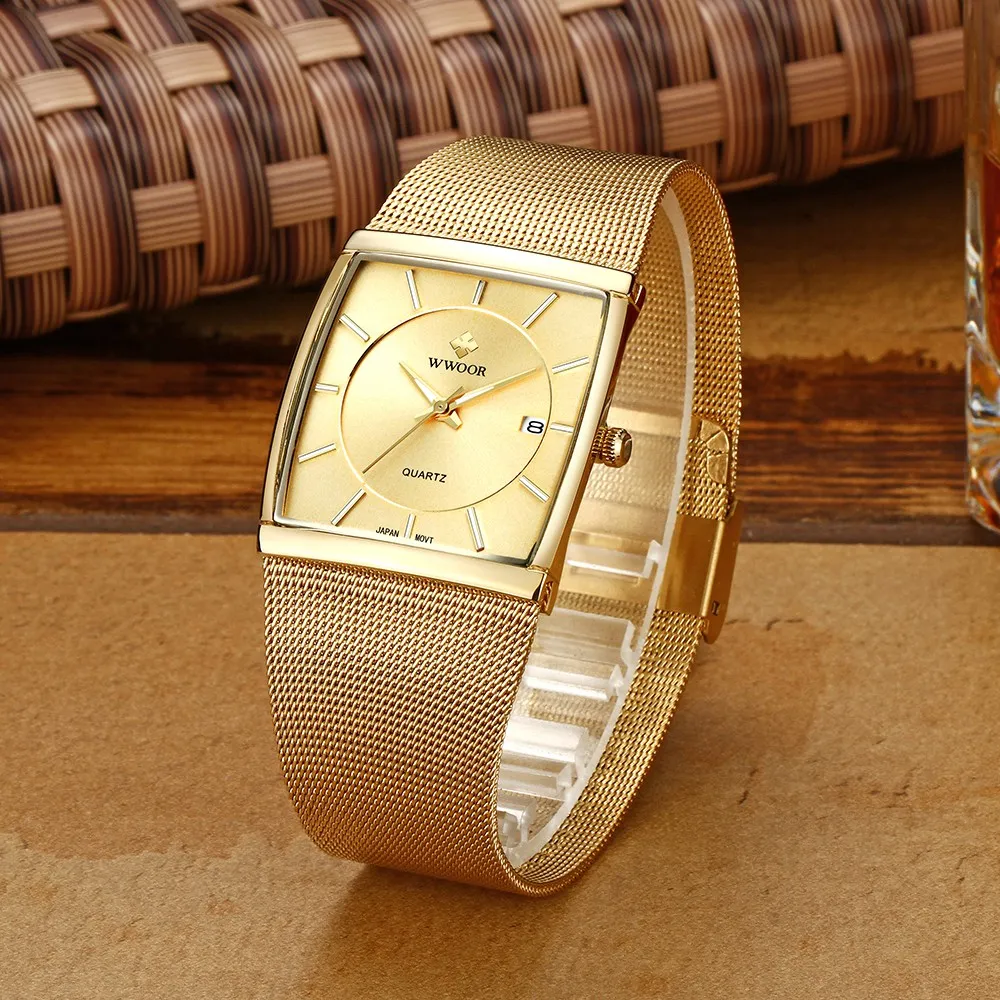 Ảnh Đồng hồ quartz WWOOR 88831 chống nước bằng thép không gỉ mạ vàng 1