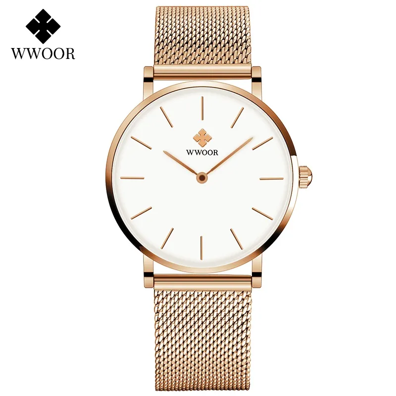 Ảnh Đồng Hồ Quartz WWOOR Chất Liệu Thép Không Gỉ Mạ Vàng Hồng Chống Thấm Nước Reloj Mujer-8840 1