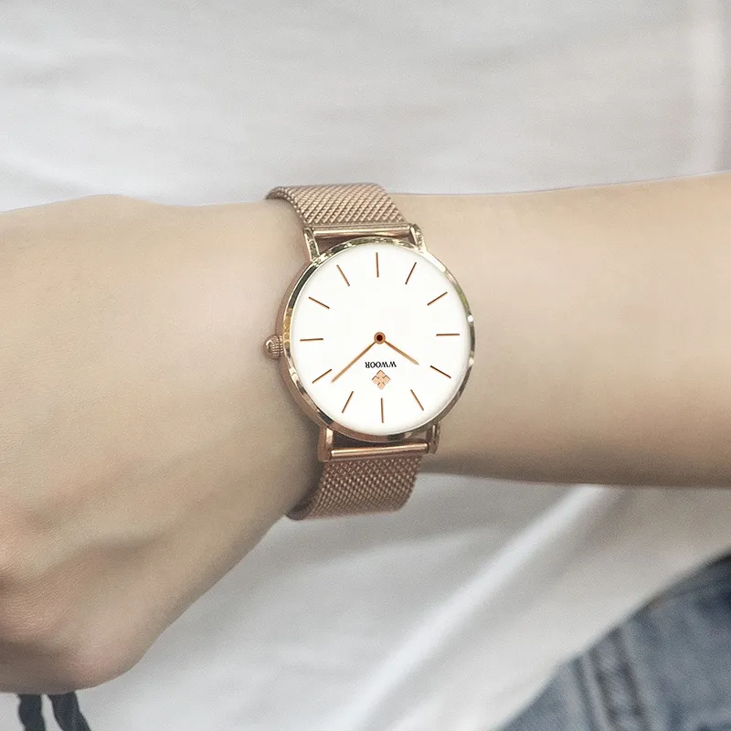 Ảnh Đồng Hồ Quartz WWOOR Chất Liệu Thép Không Gỉ Mạ Vàng Hồng Chống Thấm Nước Reloj Mujer-8840 2