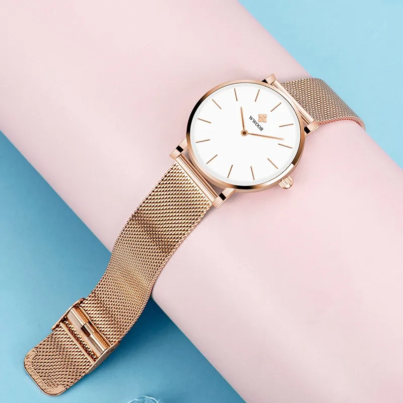 Ảnh Đồng Hồ Quartz WWOOR Chất Liệu Thép Không Gỉ Mạ Vàng Hồng Chống Thấm Nước Reloj Mujer-8840 3
