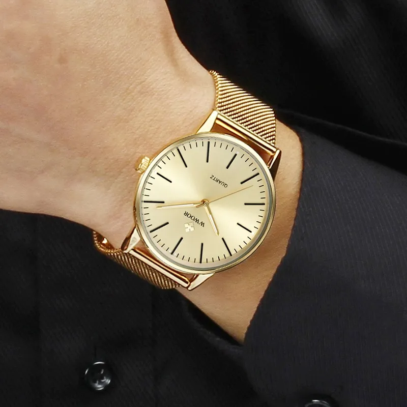 Ảnh Đồng Hồ Quartz WWOOR Mạ Vàng Sang Trọng Chống Thấm Nước Chất Liệu Thép Không Gỉ Xi Mạ 8832 2