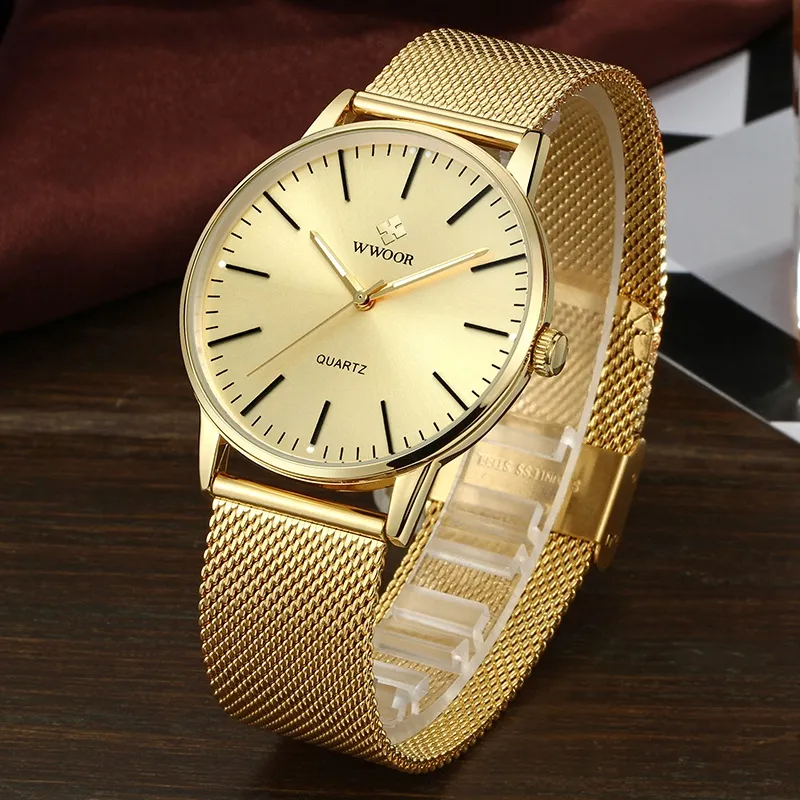 Ảnh Đồng Hồ Quartz WWOOR Mạ Vàng Sang Trọng Chống Thấm Nước Chất Liệu Thép Không Gỉ Xi Mạ 8832 3