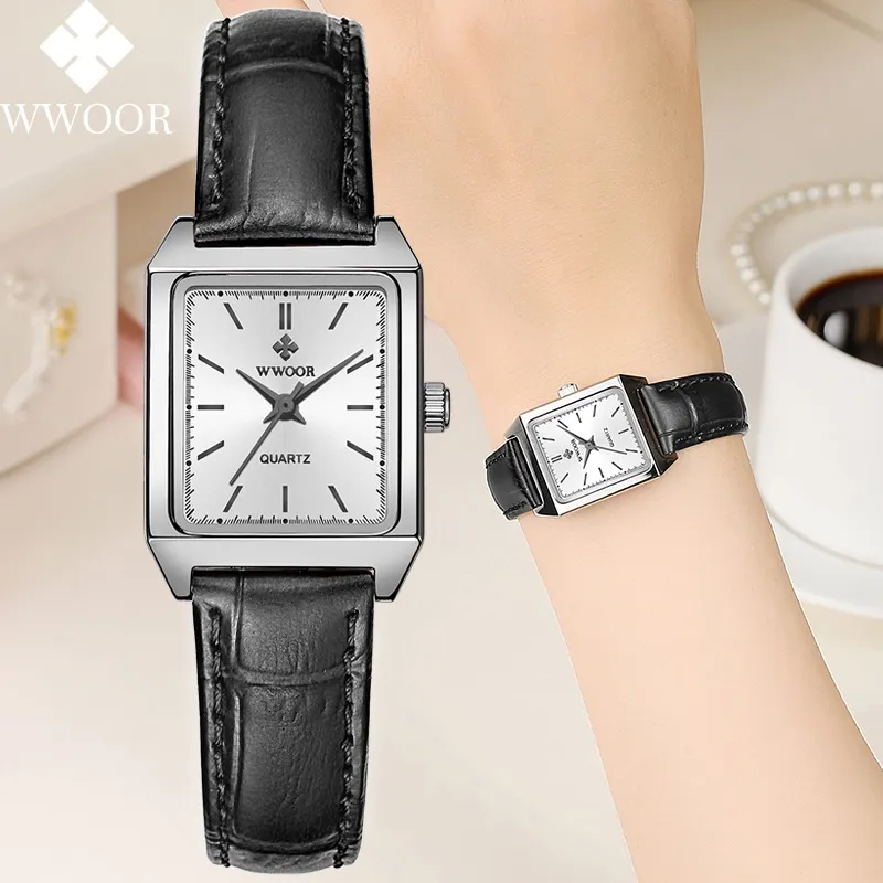 Ảnh Đồng Hồ Quartz WWOOR Mặt Chữ Nhật Dây Da Màu Đen reloj mujer-8850 1