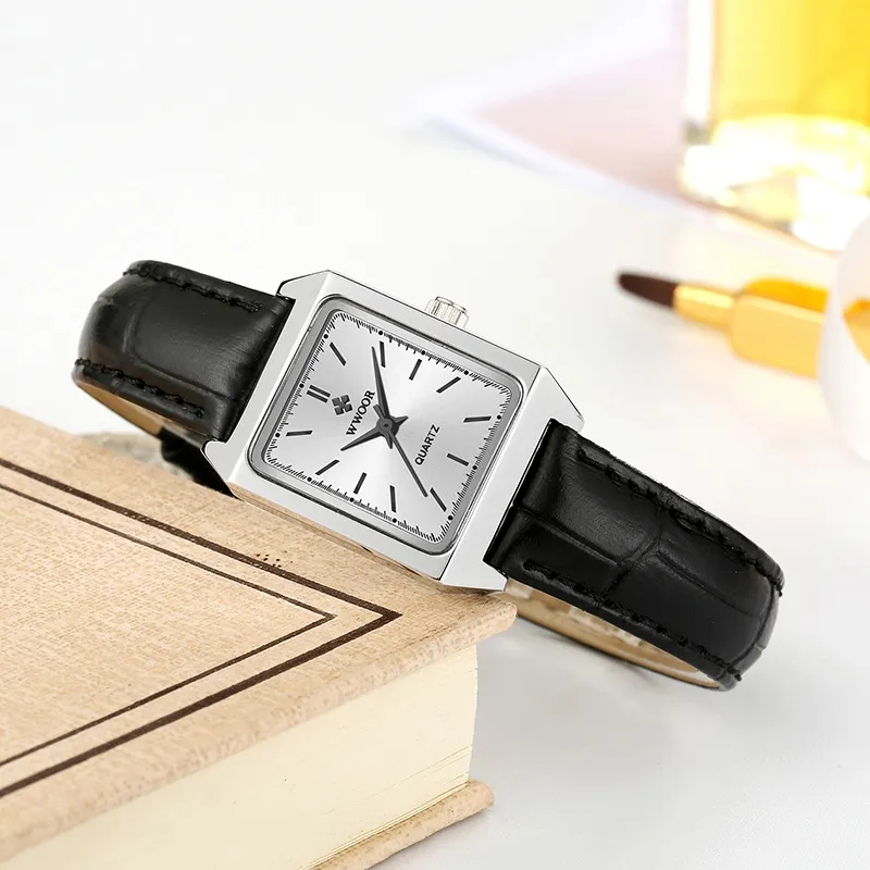 Ảnh Đồng Hồ Quartz WWOOR Mặt Chữ Nhật Dây Da Màu Đen reloj mujer-8850 2