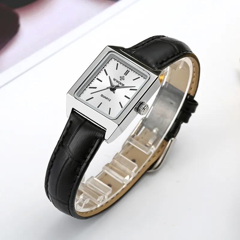 Ảnh Đồng Hồ Quartz WWOOR Mặt Chữ Nhật Dây Da Màu Đen reloj mujer-8850 4