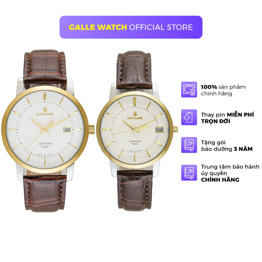 Ảnh Đồng hồ Sunflame Watch Twilight MJOS00-B mặt kính Sapphire chống xước, chống nước 5 ATM, dây da đeo tay mẫu đôi nam nữ 1