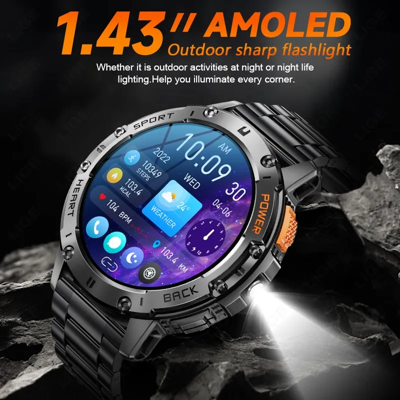 Ảnh Đồng hồ thông minh LIGE AMOLED 1.43 inch Màn hình cảm ứng toàn diện Cuộc gọi Bluetooth Đồng hồ tùy chỉnh Mặt theo dõi huyết áp nhịp tim 1