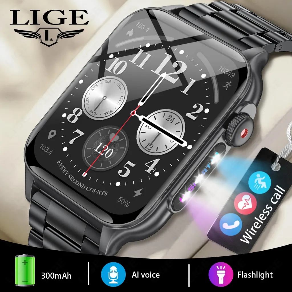 Ảnh Đồng hồ thông minh LIGE Nam Cuộc gọi Bluetooth Đèn thở LED 1.96inch Full Touch Chống nước 1