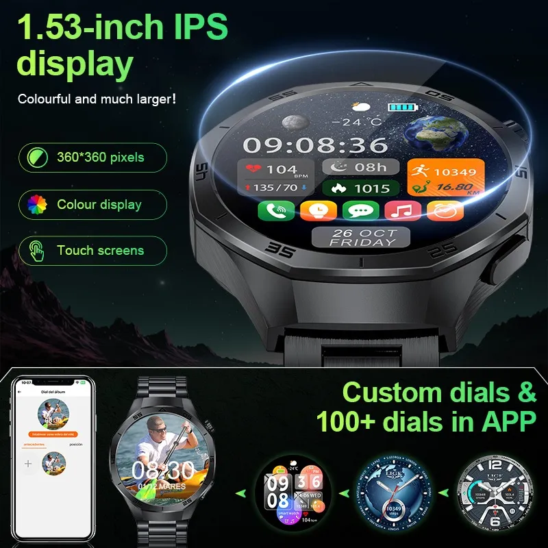 Ảnh Đồng hồ thông minh LIGE Nam chính hãng 1,53 Inch Thể thao chống nước Cuộc gọi Bluetooth Giám sát oxy trong máu 1