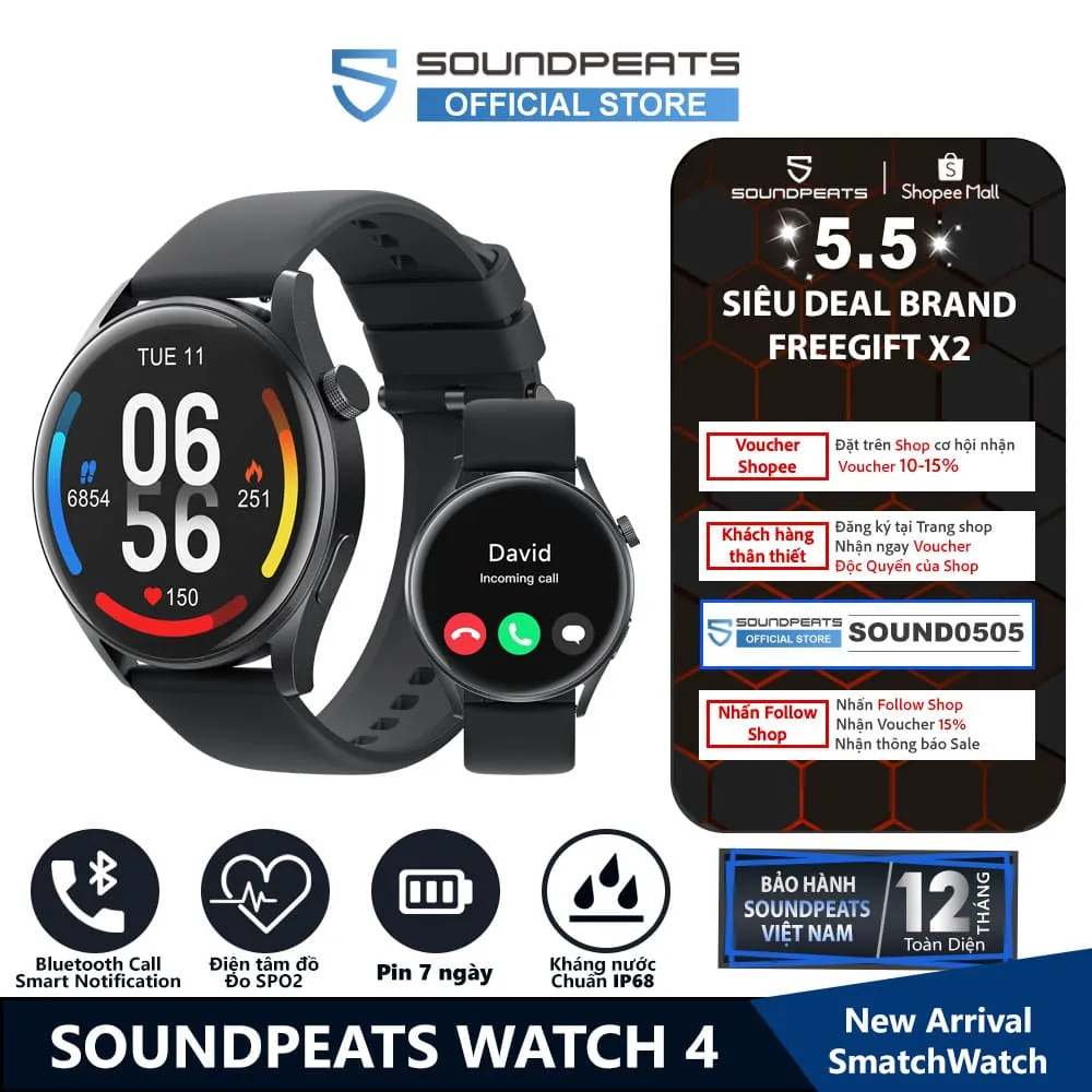 Ảnh Đồng Hồ Thông Minh SoundPEATS Watch 4 | Điện tâm đồ SPO2 | IP68 | Pin 7 Ngày 1
