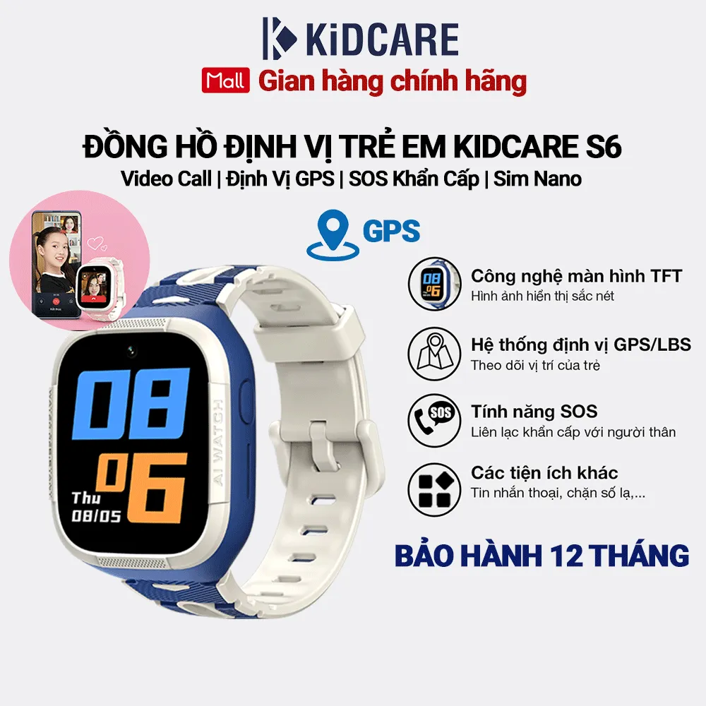 Ảnh Đồng hồ thông minh trẻ em Kidcare S6 gọi video call định vị GPS - Màu trắng xanh 1