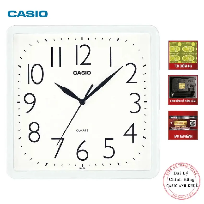 Ảnh Đồng hồ treo tường vuông Casio IQ-06-7DF trắng ( cỡ ngang 25cm) 1