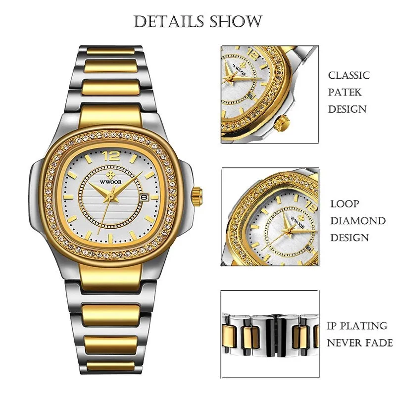 Ảnh Đồng hồ WWOOR chống thấm nước kiểu dáng sang trọng cho nữ 8874 4