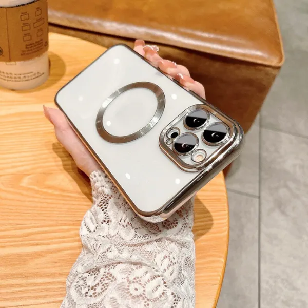 Ảnh Ốp Điện Thoại từ tính Silicon Trong Suốt KOLEAD P41 Có viền và Vòng Kim Loại Sang Trọng 14 15 Pro Max plus 4