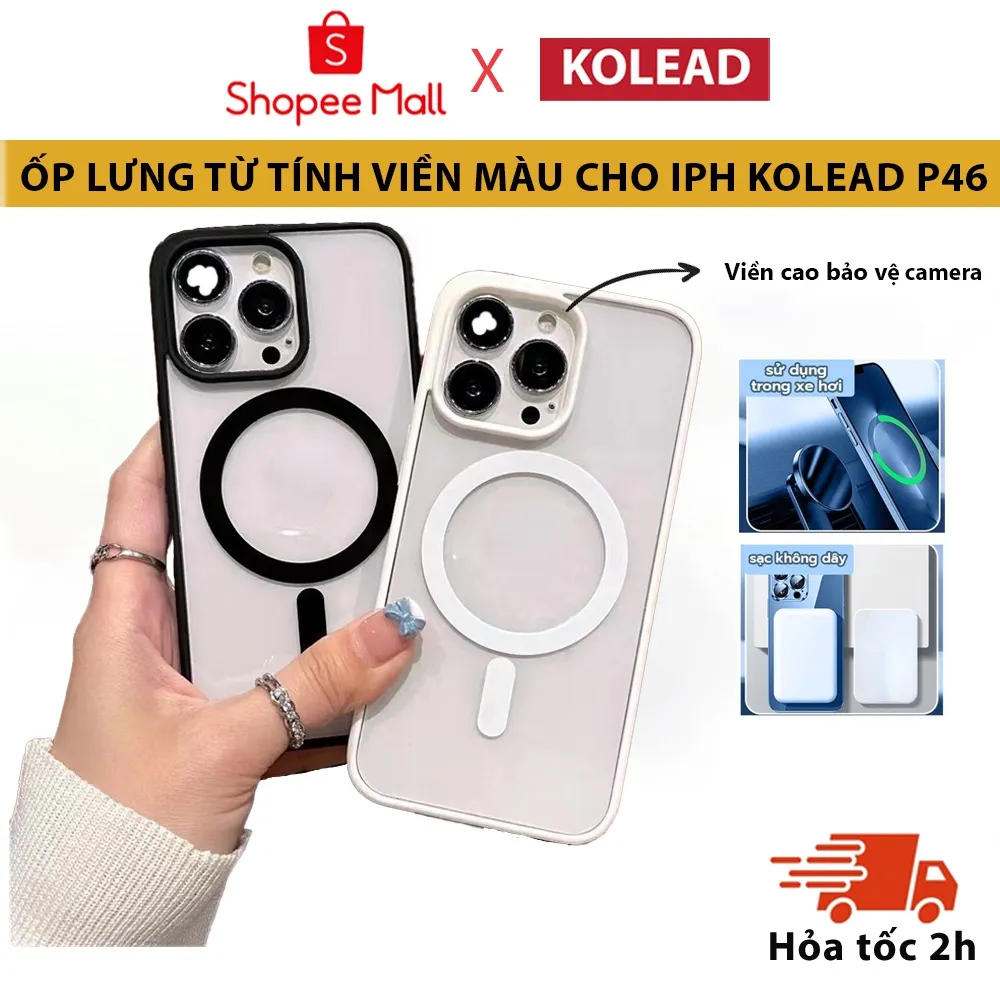 Ảnh Ốp Điện Thoại Từ Tính viền màu P46 KOLEAD đạt chuẩn Chống Va Đập Cho iphone 16 15 14 Pro Max plus 13 12 11 Pro Max 1