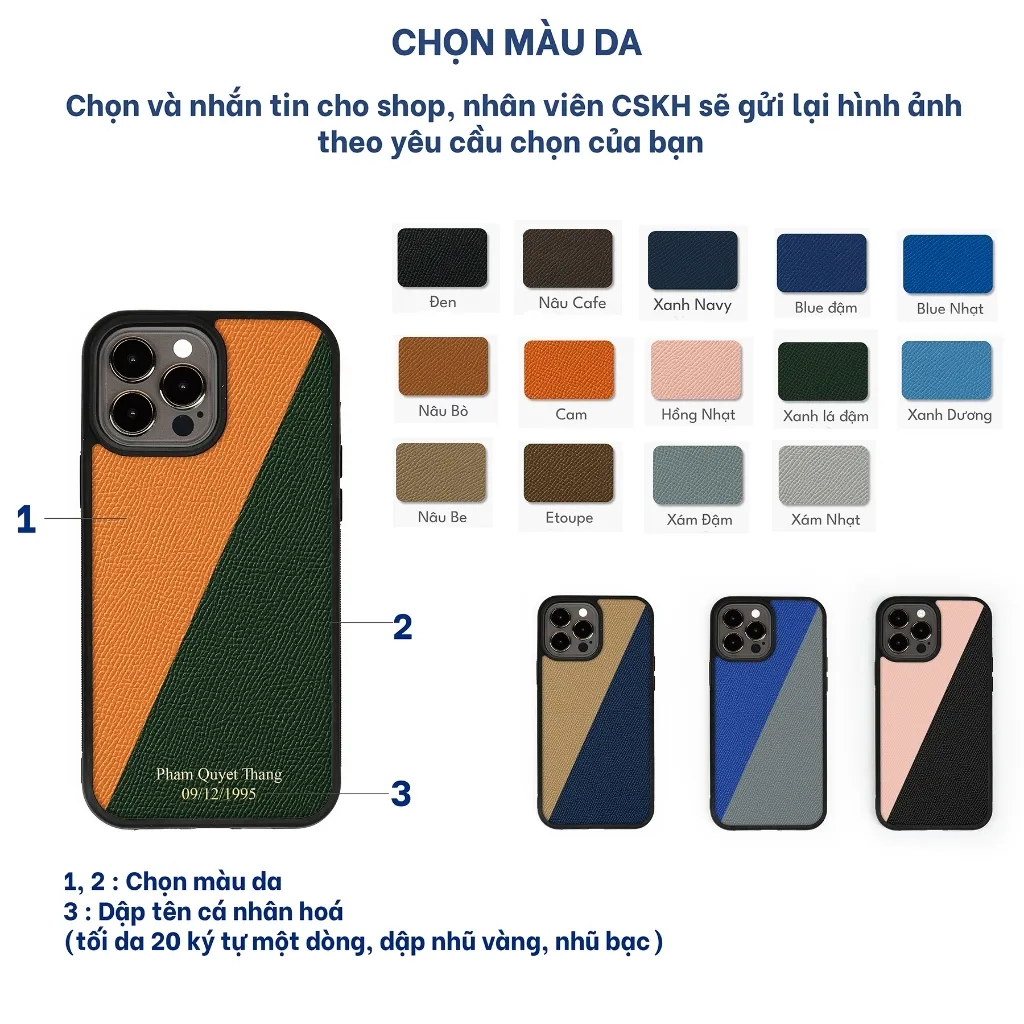 Ảnh Ốp lưng Iphone thủ công da epsom cao cấp OP102 - phối hai màu- viền TPU chống sốc Bụi Leather 1