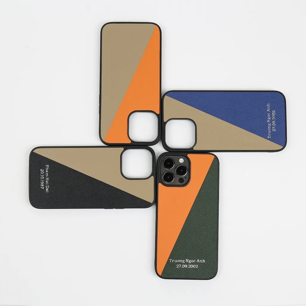 Ảnh Ốp lưng Iphone thủ công da epsom cao cấp OP102 - phối hai màu- viền TPU chống sốc Bụi Leather 3
