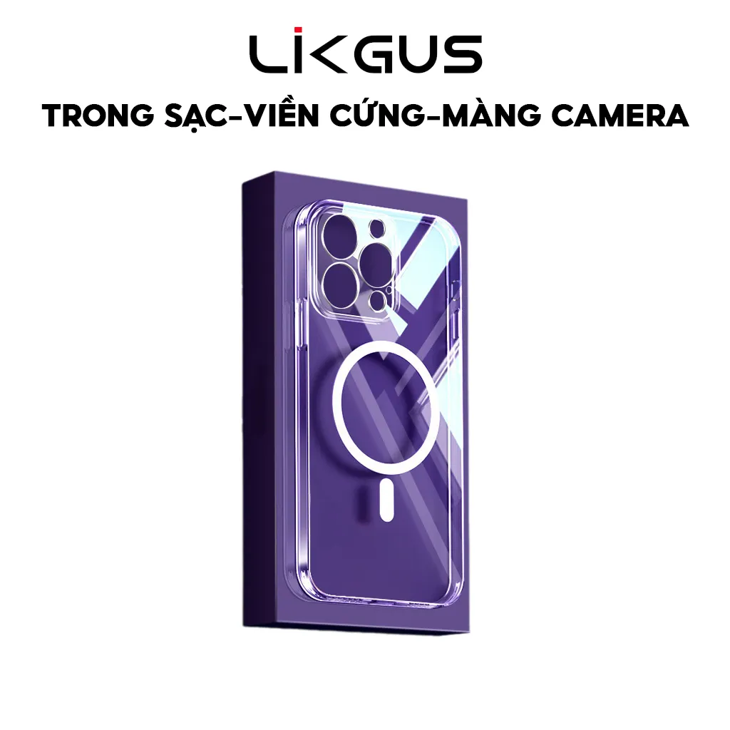 Ảnh Ốp Lưng Likgus Trong Suốt Sạc Từ Tính Màng Bảo Vệ Camera Full PC Cứng Không Ố Vàng Cho IP 16-15-14-13-12-Pro-Plus-Promax 1