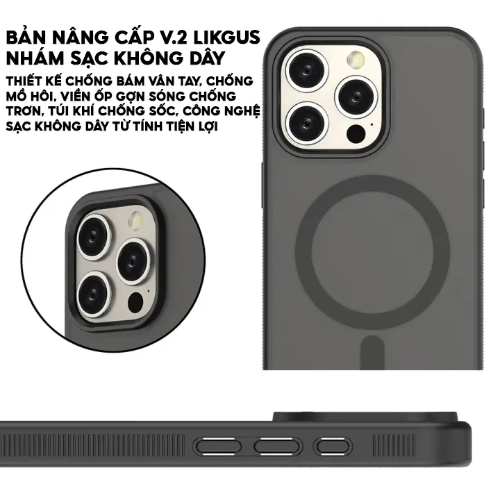 Ảnh Ốp Lưng Nhám Chống Vân - Sạc Không Dây-Viền Chống Trơn Chính Hãng LIKGUS Dùng Cho IP 11-12-13-14-15 2