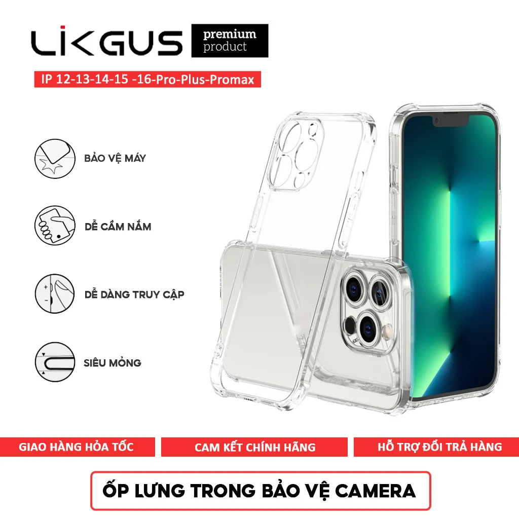 Ảnh Ốp Lưng Trong có Màng Bảo Vệ Camera Chính Hãng LIKGUS Dùng Cho IP 11-16 – Bảo Vệ Toàn Diện 1