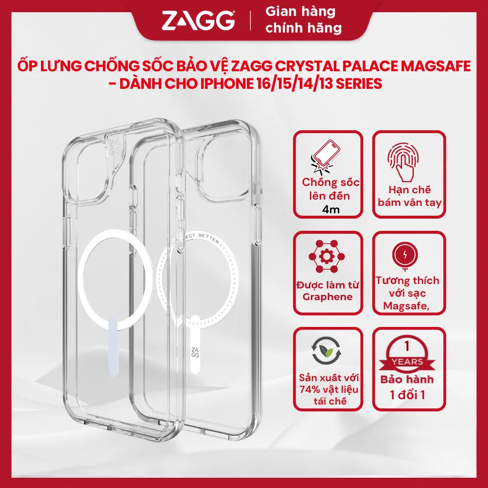 Ảnh Ốp lưng trong suốt ZAGG có hỗ trợ hít từ tính Crystal Palace Magsafe 1