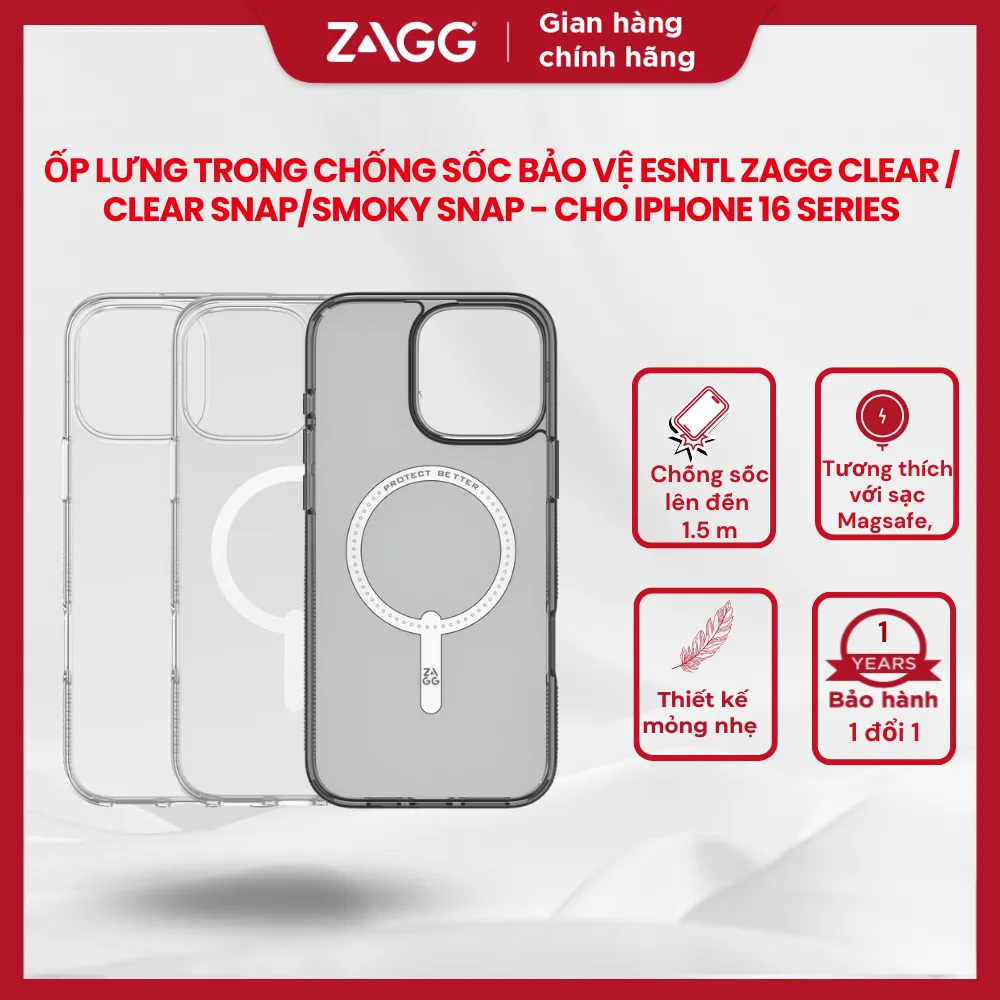 Ảnh Ốp lưng trong ZAGG Clear / Clear Magsafe / Smoky Magsafe chống sốc 1.5m 1