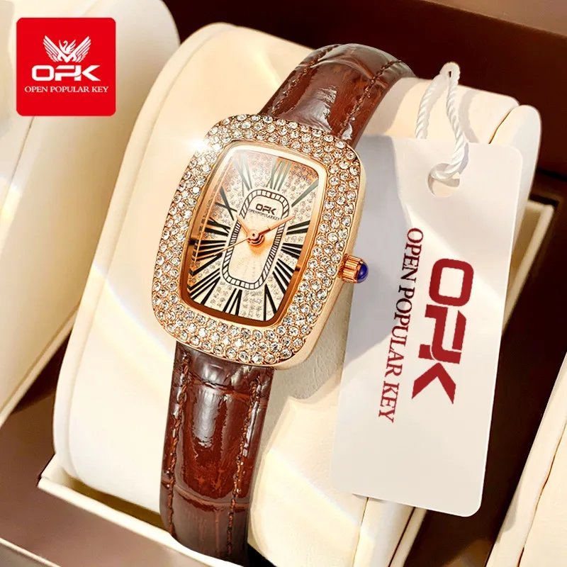 Ảnh OPK Đồng hồ nữ Chống nước Hình chữ nhật Cổ điển Dây da Quartz 8616 1