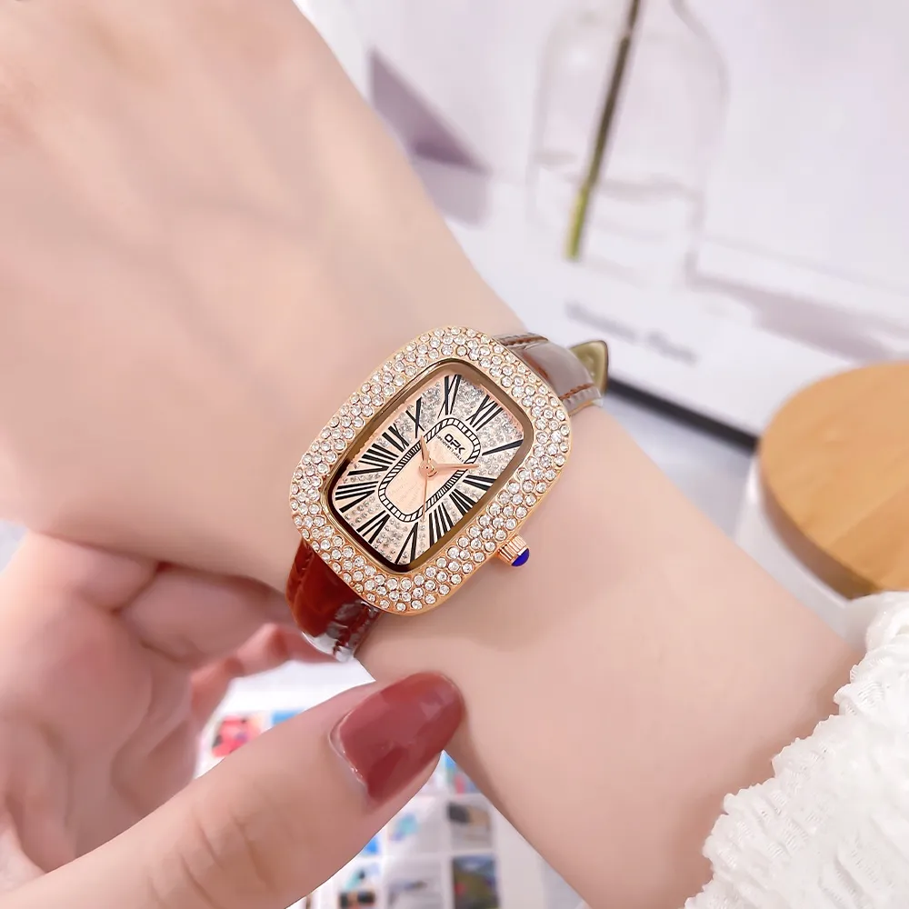 Ảnh OPK Đồng hồ nữ Chống nước Hình chữ nhật Cổ điển Dây da Quartz 8616 2