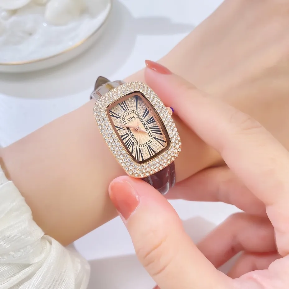 Ảnh OPK Đồng hồ nữ Chống nước Hình chữ nhật Cổ điển Dây da Quartz 8616 3