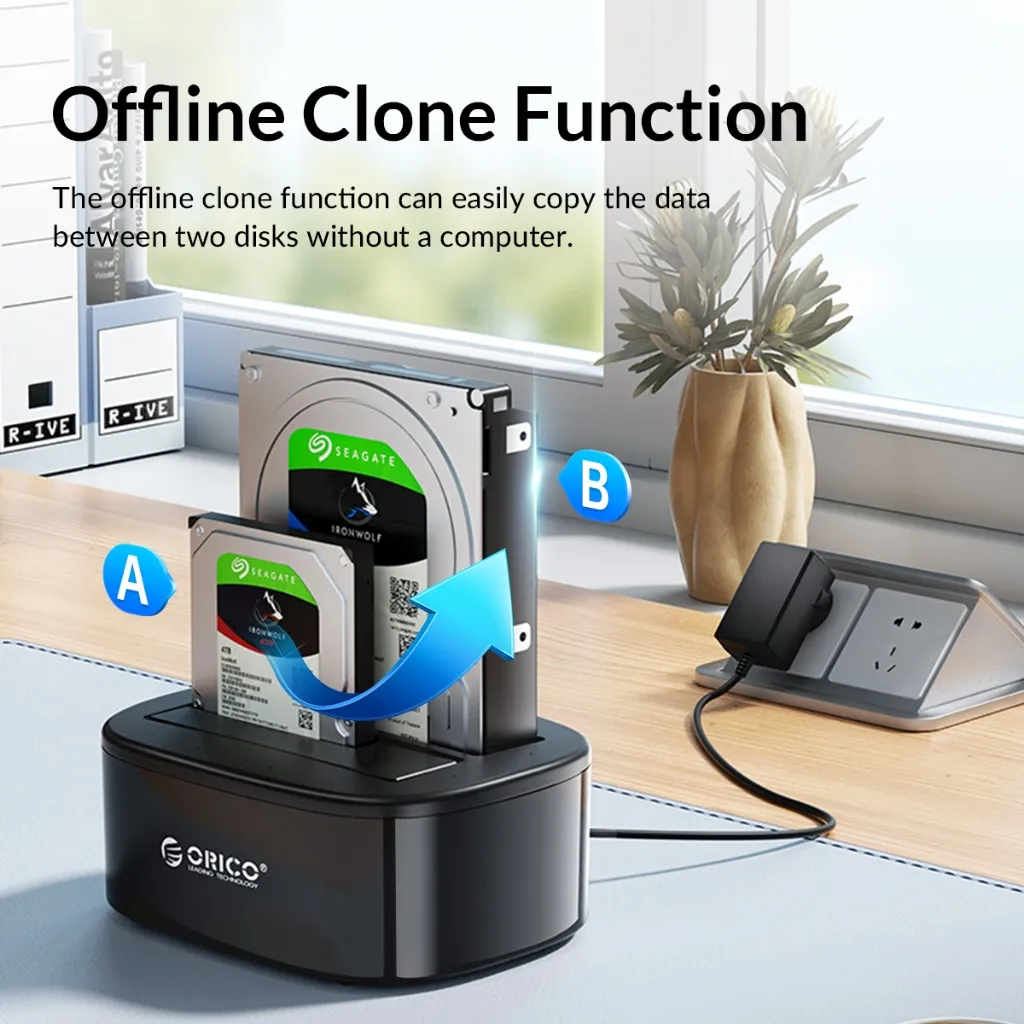 Ảnh Orico Clone Docking Station 2.5 3.5 Dual Bay SATA Sang USB 3.0 HDD Enclosure Tool Free Duplicator HDD Case 24TB cho Windows Mac OS (6228US3) 3