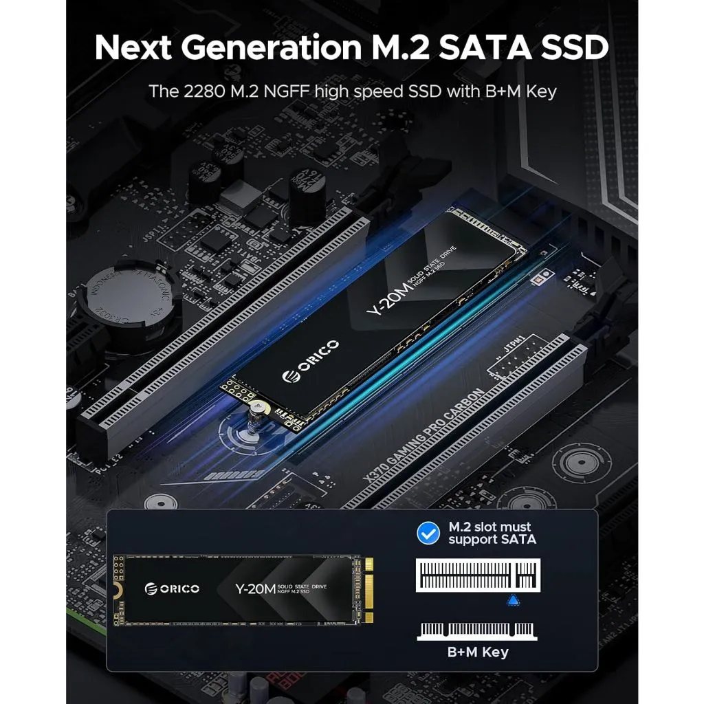 Ảnh Orico M.2 SATA SSD 128GB 256GB 512GB M.2 2280 SATA III SSD 6Gbps Tốc độ đọc lên tới 500MB / s ORICO-Y20M 2